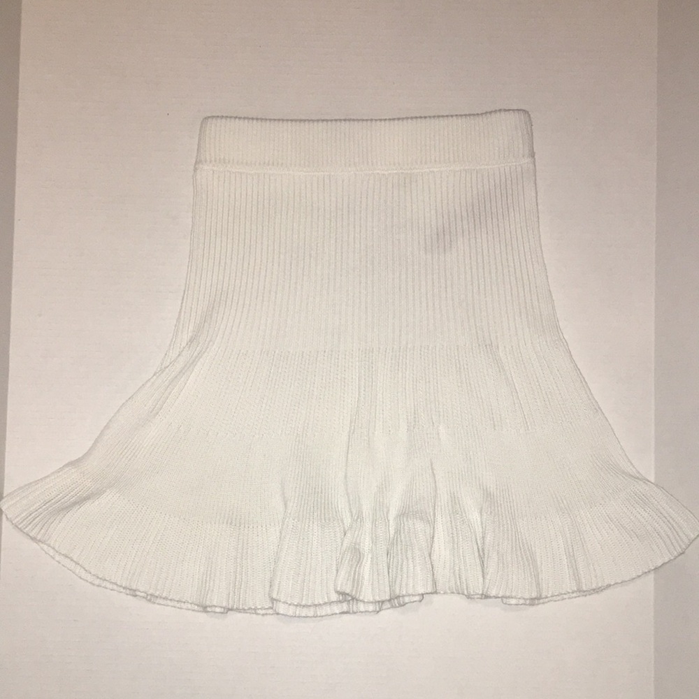 Rib Knit White Flared Mini Skirt